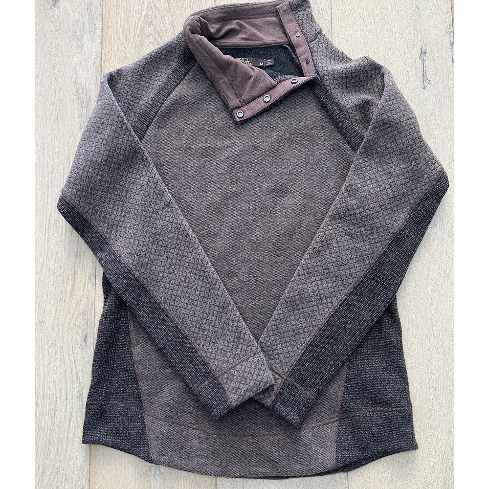prAna Womens Brandie Wool Blend Pullover Sweater Taupe Brown Snap Collar Size M